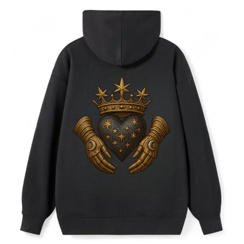 Ice crystal crown framing a frosted heart with fur-trimmed winter hands - Classic Pullover Hoodie