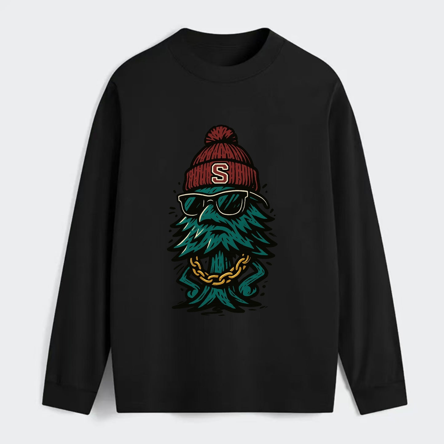 Palo Alto Tree wearing Stanford beanie with S patch - Classic Long Sleeve Shirt - Black