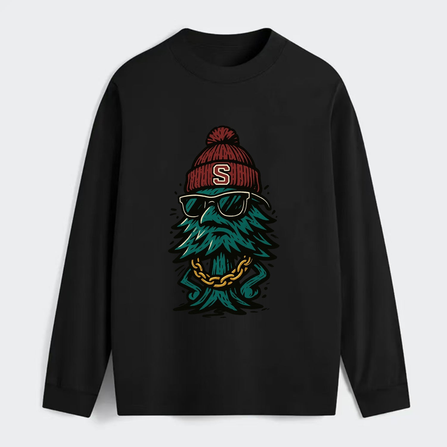Palo Alto Tree wearing Stanford beanie with S patch - Classic Long Sleeve Shirt - Black