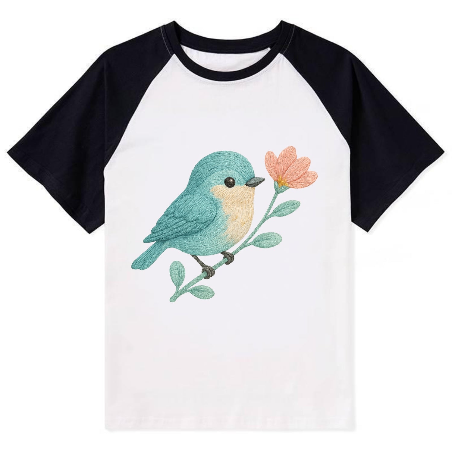 Aqua Chickadee - Contrast Raglan T-shirt - Black