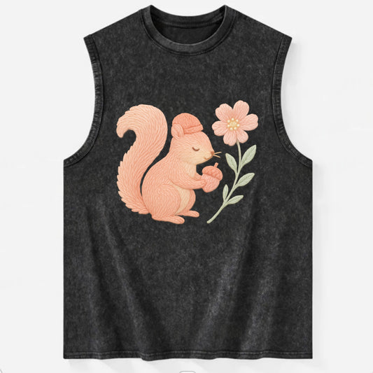 Coral Squirrel - Vintage Washed Tank - Black