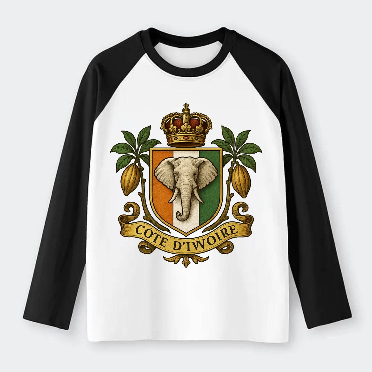 Ivory Coast Royal Logo - Raglan Long Sleeve T-Shirt - Black