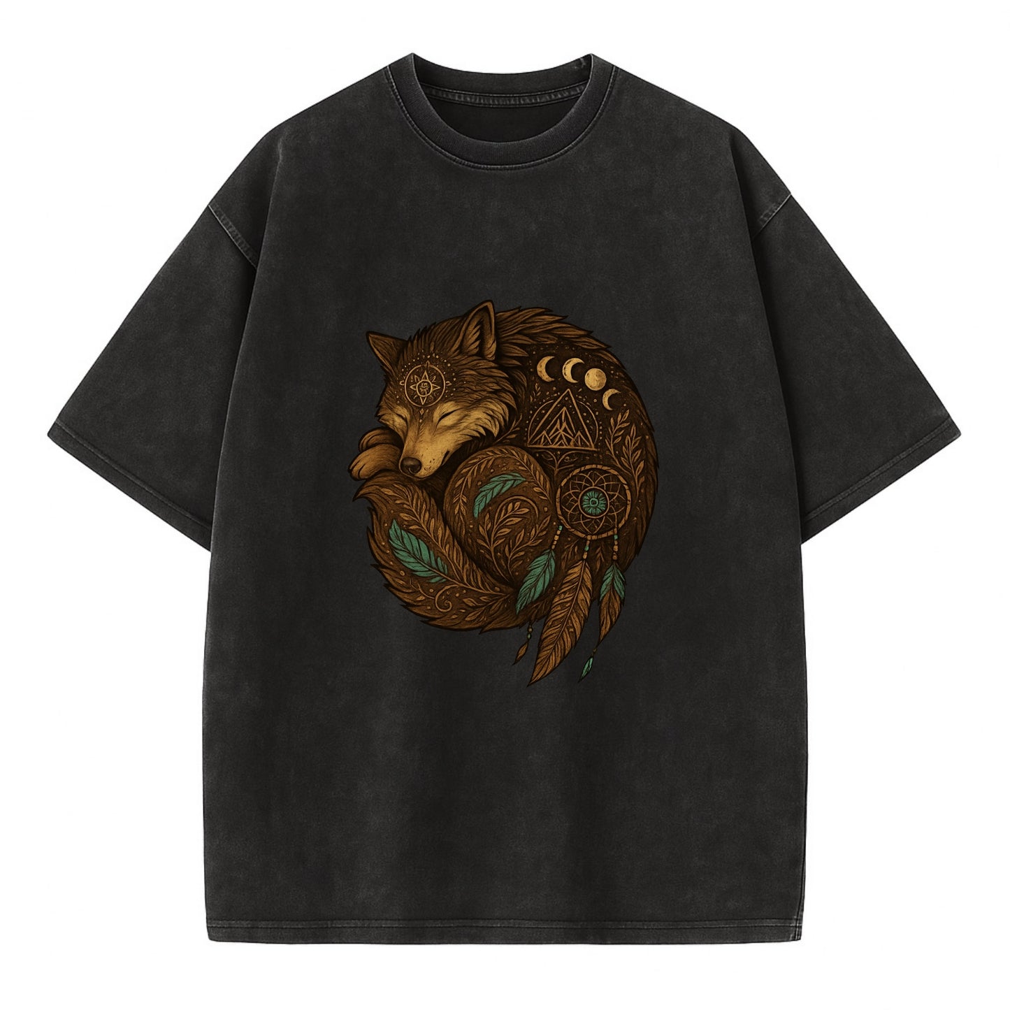 Sleeping Wolf Peace  - Vintage T-shirt - Black