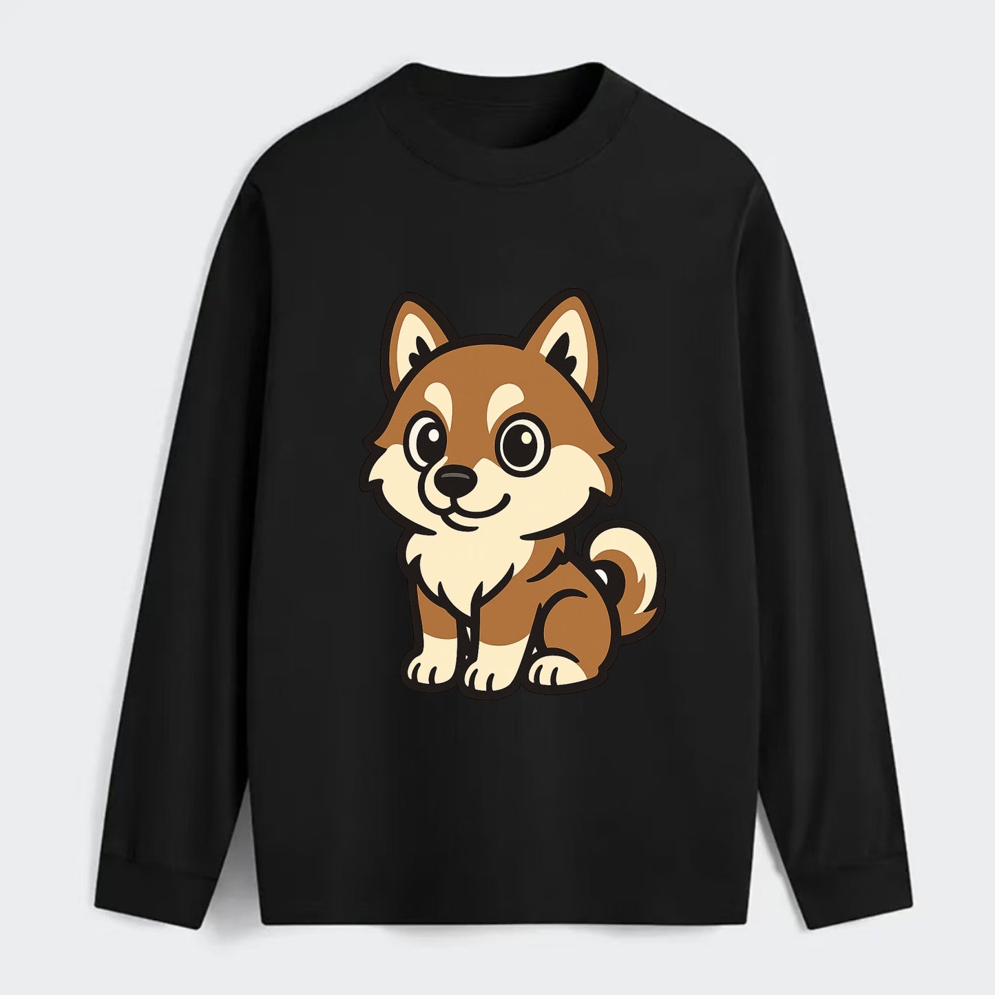 Pomsky - Pomeranian-Husky mix sitting pose - Classic Long Sleeve Shirt - Black