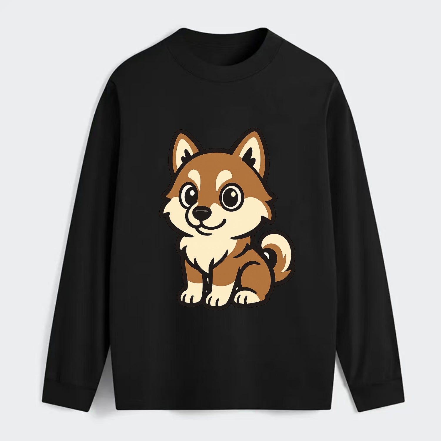 Pomsky - Pomeranian-Husky mix sitting pose - Classic Long Sleeve Shirt - Black
