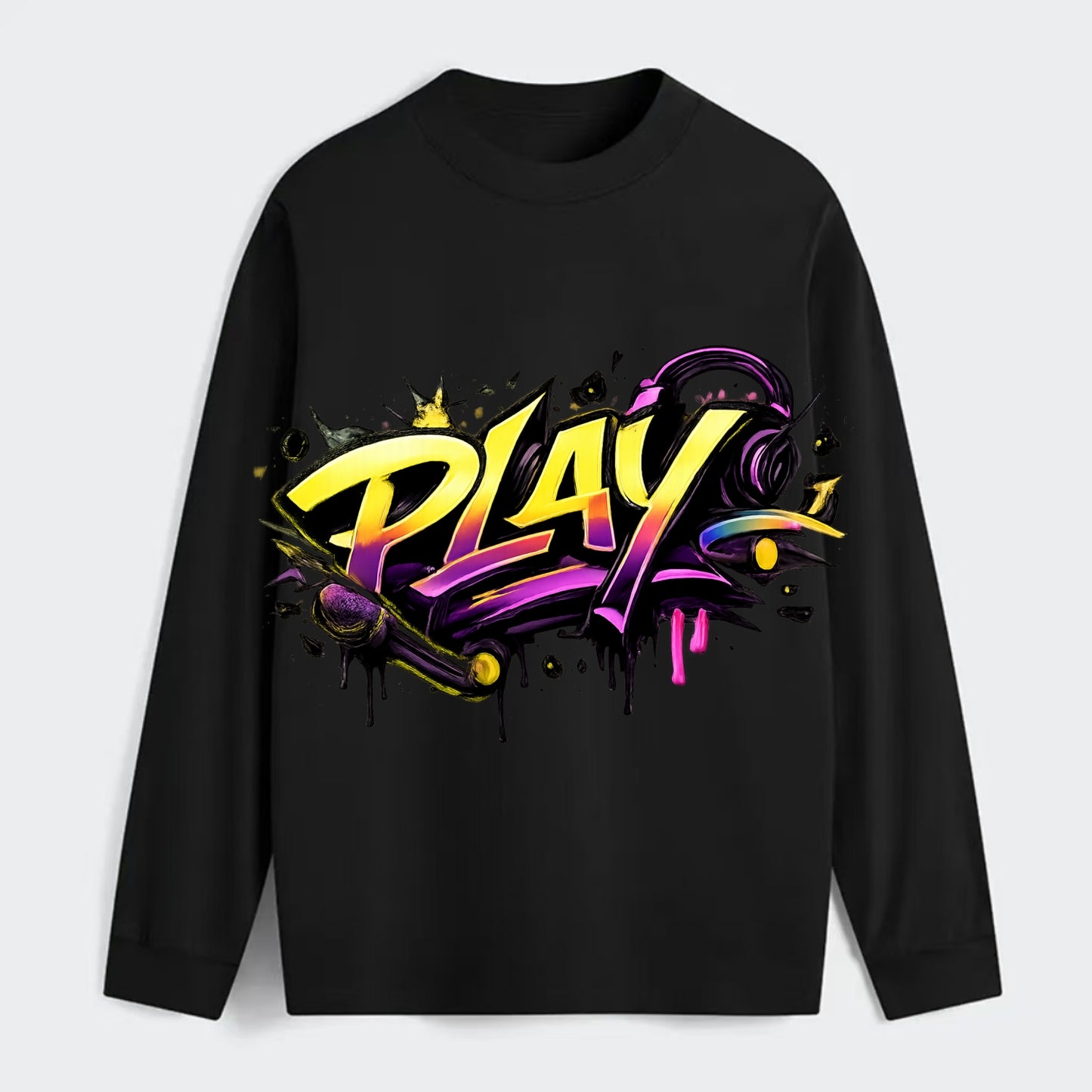Bold typography design - "PLAY" - creative expression, musical - Classic Long Sleeve Shirt - Black