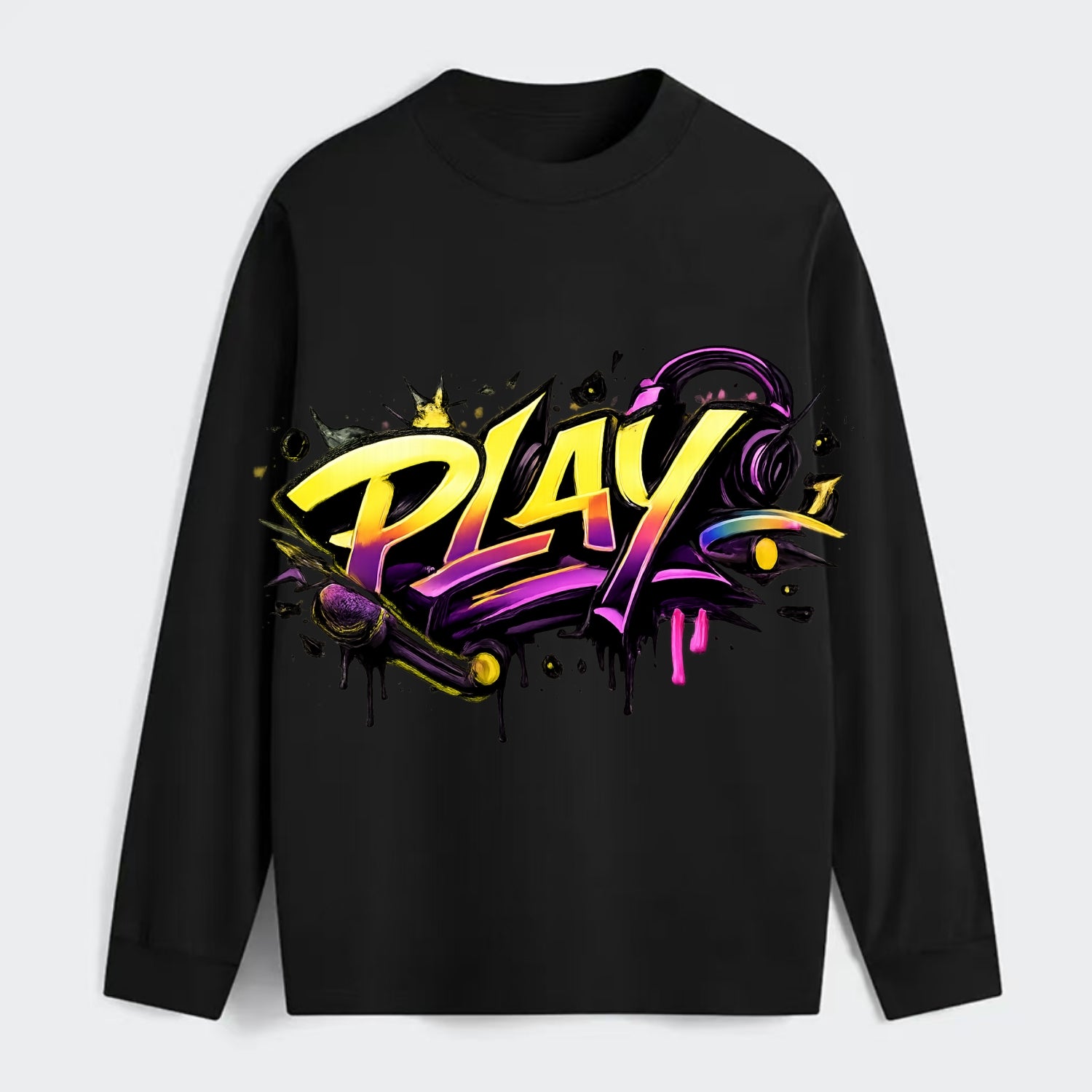 Bold typography design - "PLAY" - creative expression, musical - Classic Long Sleeve Shirt - Black