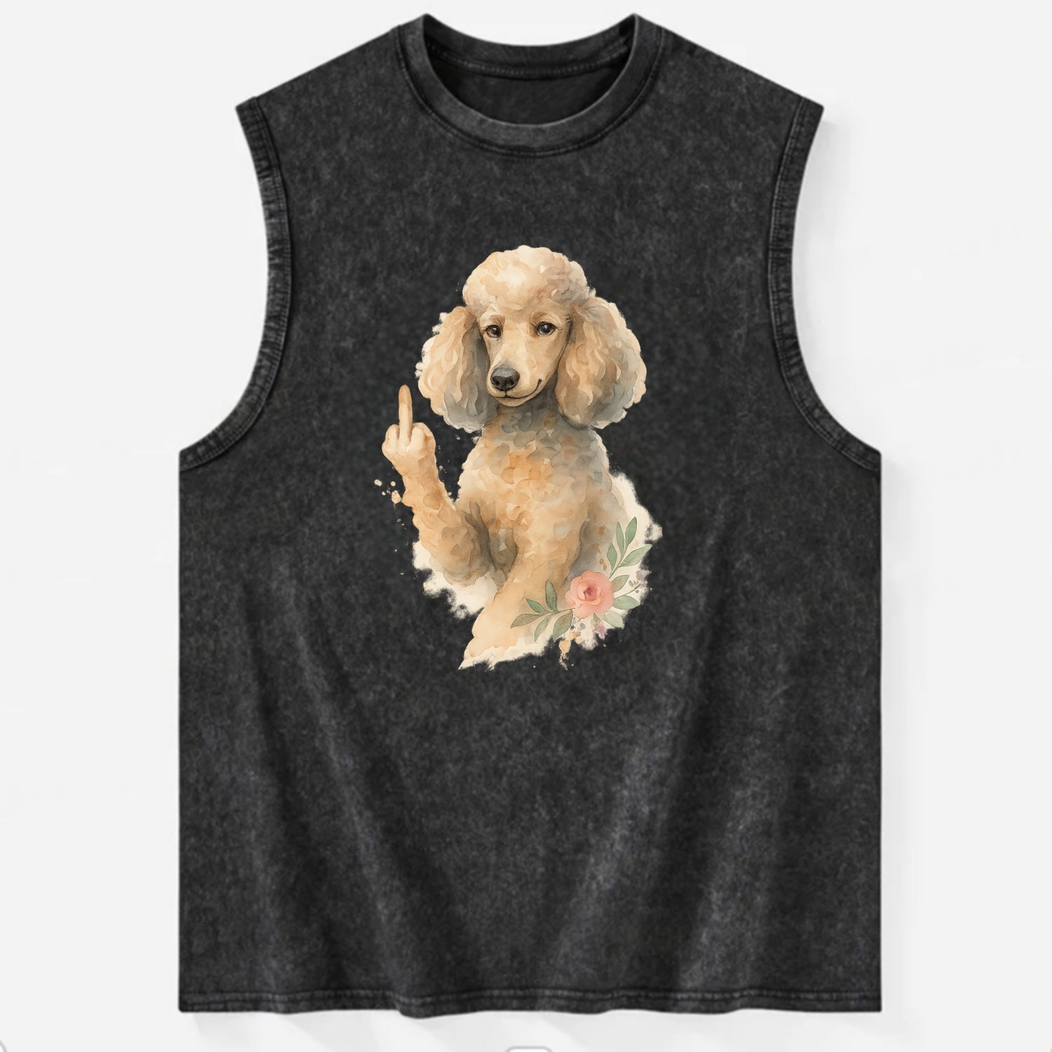 Standard Poodle with curly styled coat, intelligent face, fancy paw giving - Vintage Washed Tank - Black