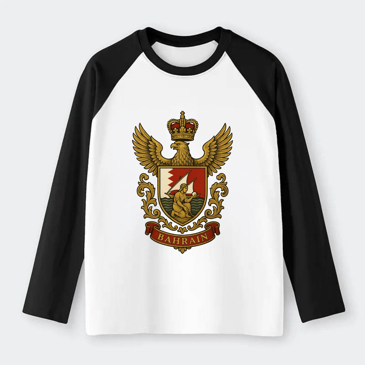Bahrain Heritage Badge - Raglan Long Sleeve T-Shirt - Black