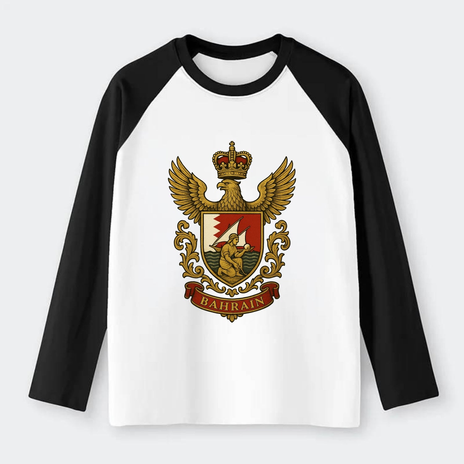 Bahrain Heritage Badge - Raglan Long Sleeve T-Shirt - Black