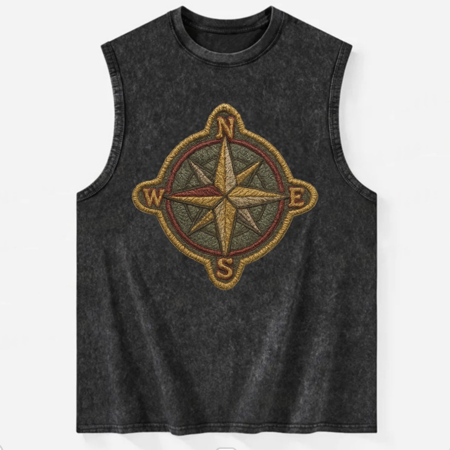 Compass rose with cardinal directions - explorer symbol - Vintage Washed Tank - Black