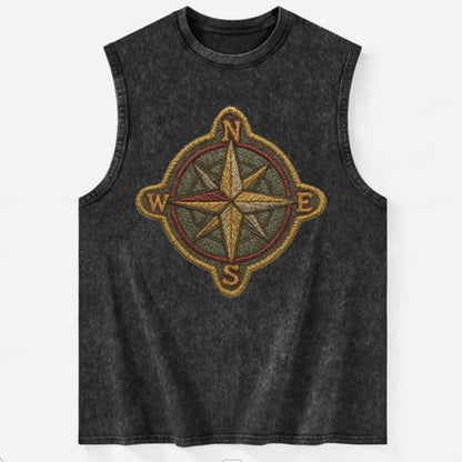 Compass rose with cardinal directions - explorer symbol - Vintage Washed Tank - Black