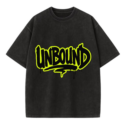 Bold typography design - "UNBOUND" - without limits, free from constraints - Vintage T-shirt - Black