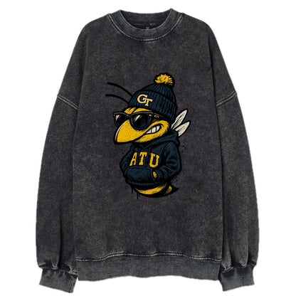 Atlanta Yellow Jacket wearing Georgia Tech beanie with GT patch - Vintage Sweatshirt - Black