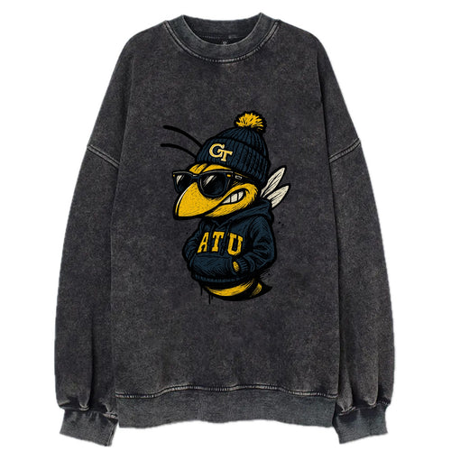 Atlanta Yellow Jacket wearing Georgia Tech beanie with GT patch - Vintage Sweatshirt