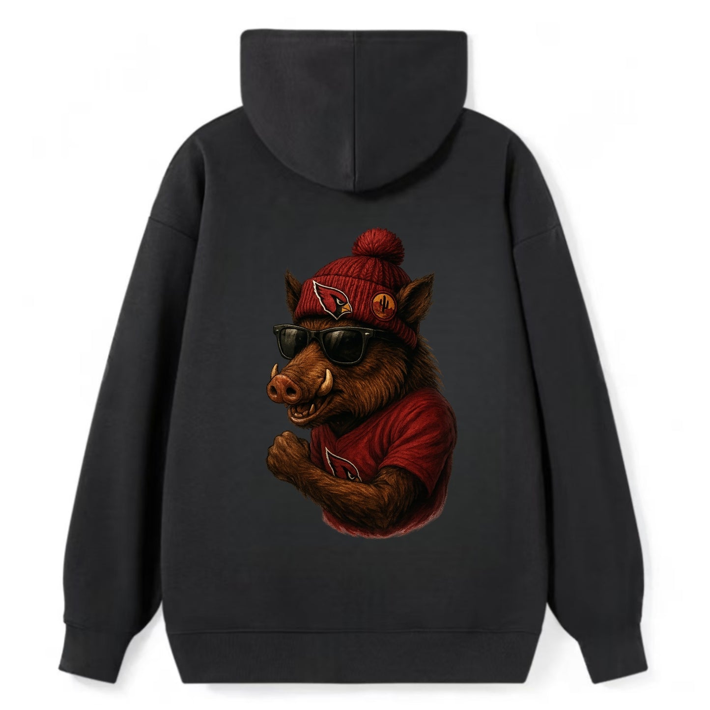 Arizona Javelina wearing Cardinals beanie with desert patch and wayfarer - Classic Pullover Hoodie - Black