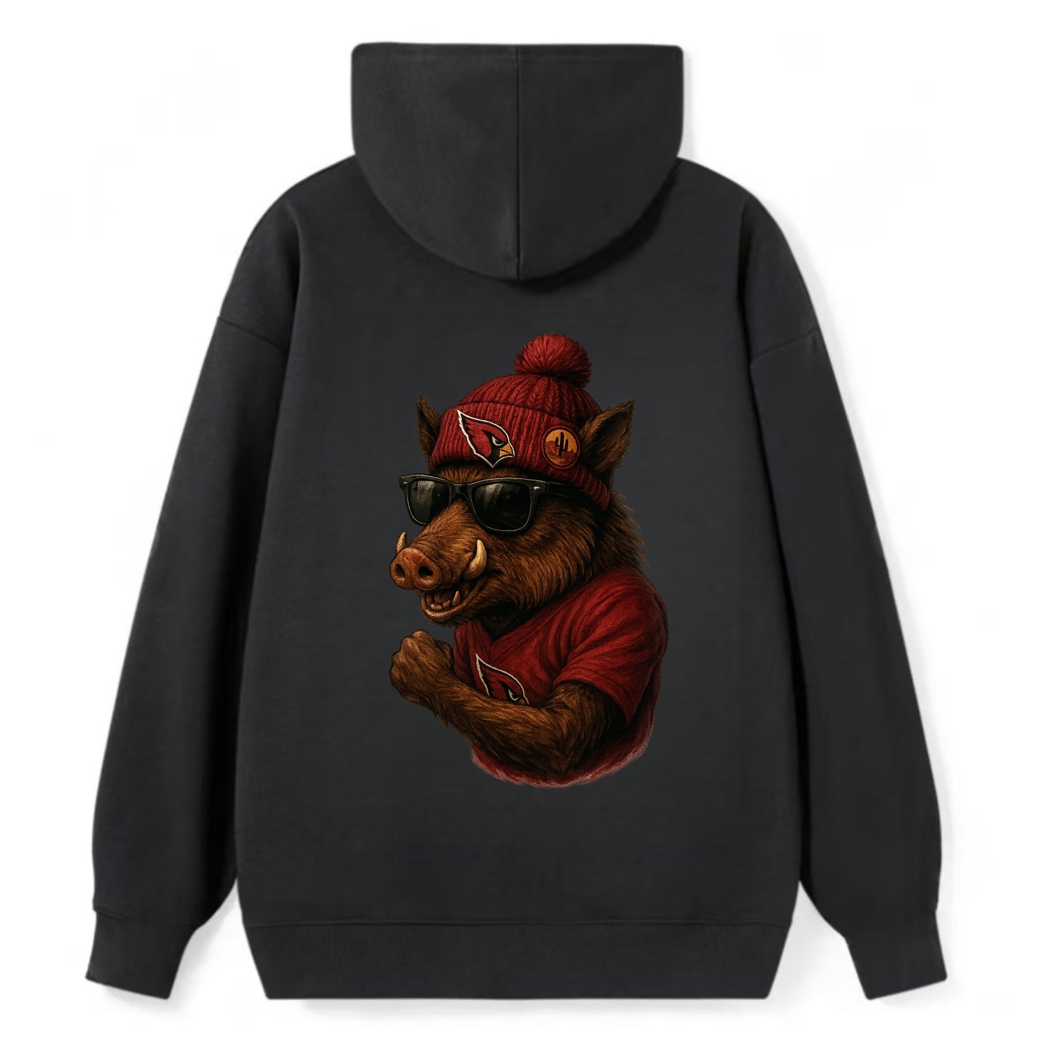 Arizona Javelina wearing Cardinals beanie with desert patch and wayfarer - Classic Pullover Hoodie - Black