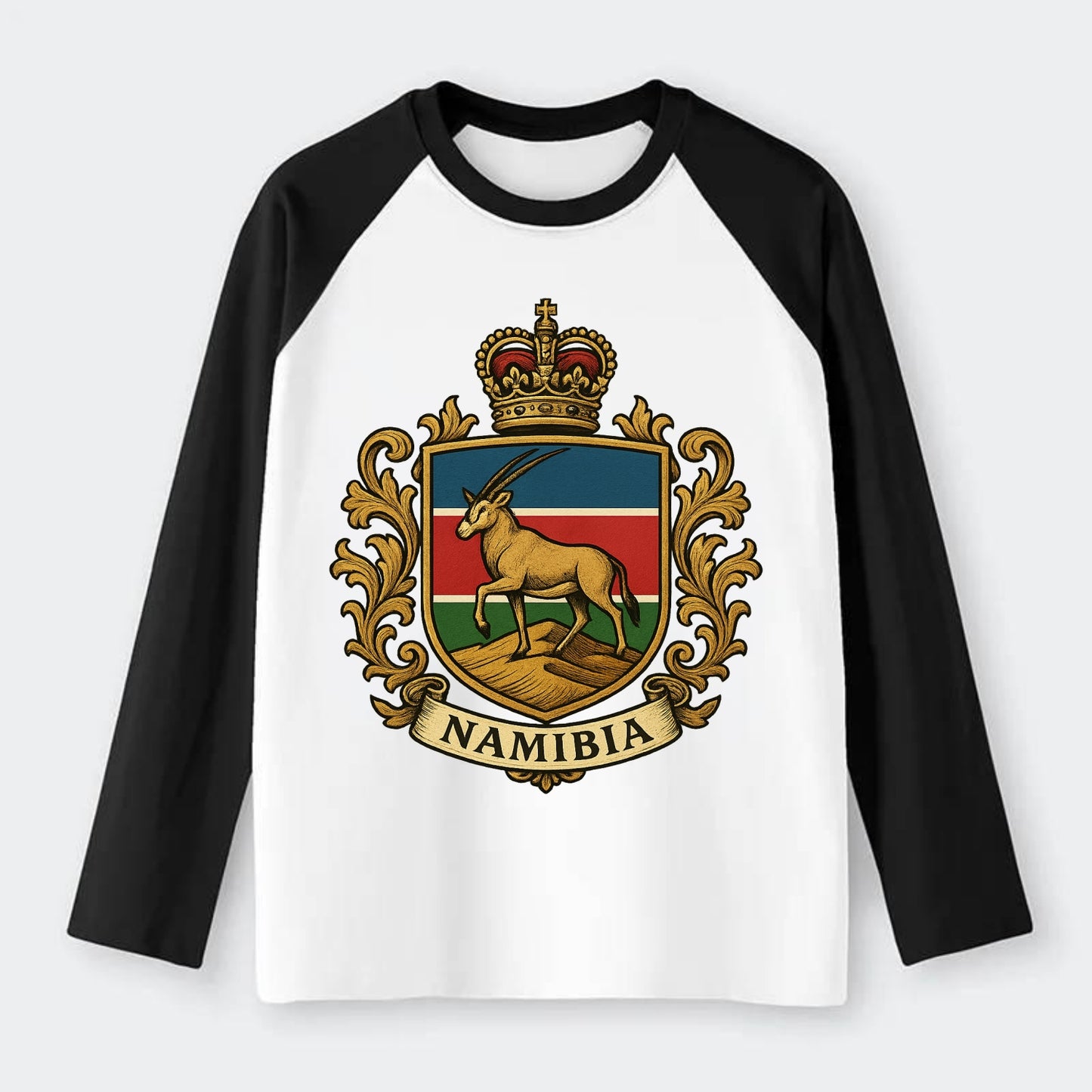 Namibia Heritage Badge - Raglan Long Sleeve T-Shirt - Black