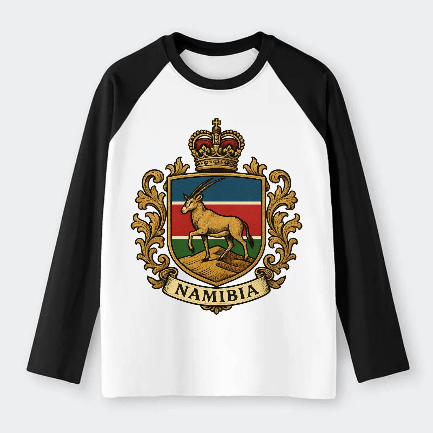 Namibia Heritage Badge - Raglan Long Sleeve T-Shirt - Black