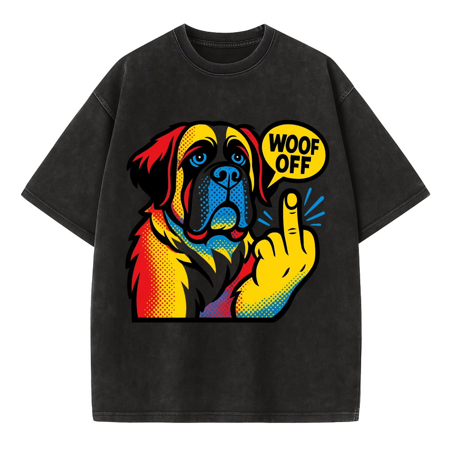 Saint Bernard with gentle giant face and droopy jowls, huge paw raised - Vintage T-shirt - Black