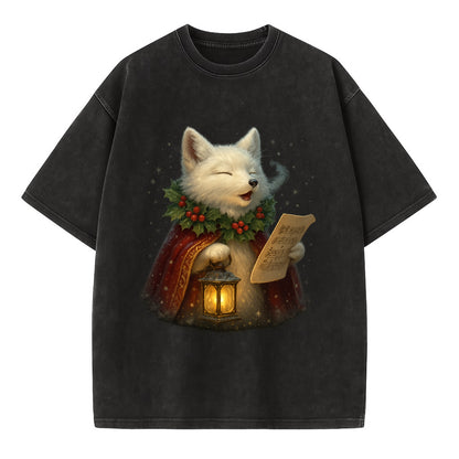 Snowbound Arctic Fox Caroler  - Vintage T-shirt - Black