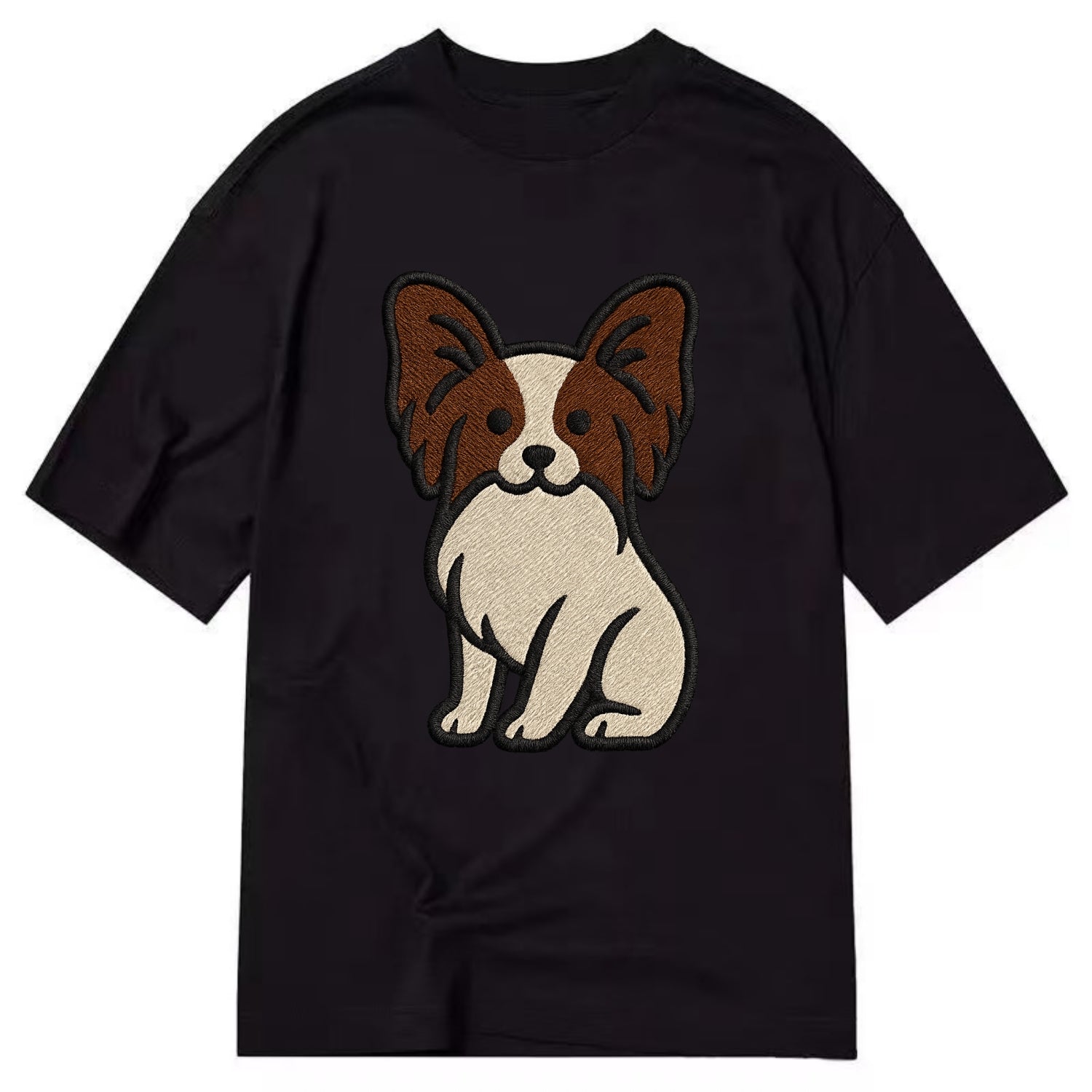 Papillon - White with brown ears sitting Classic T-shirt - Black