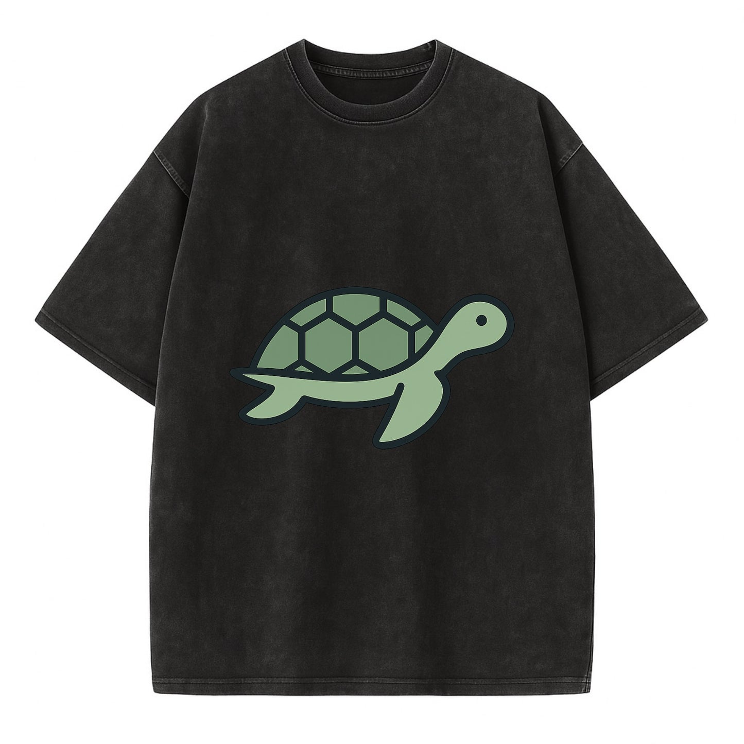 Sea Turtle - Green with shell pattern flat side profile - Vintage T-shirt - Black