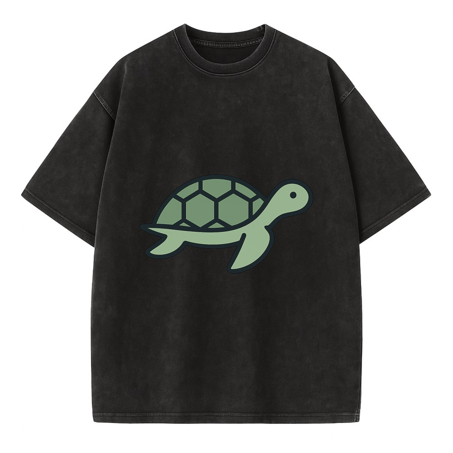 Sea Turtle - Green with shell pattern flat side profile - Vintage T-shirt - Black