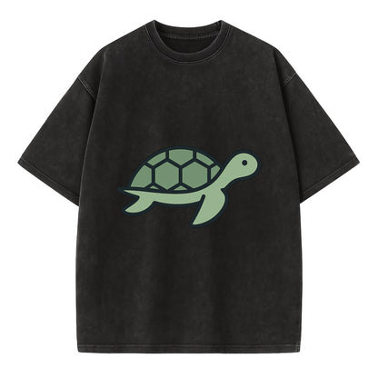 Sea Turtle - Green with shell pattern flat side profile - Vintage T-shirt - Black