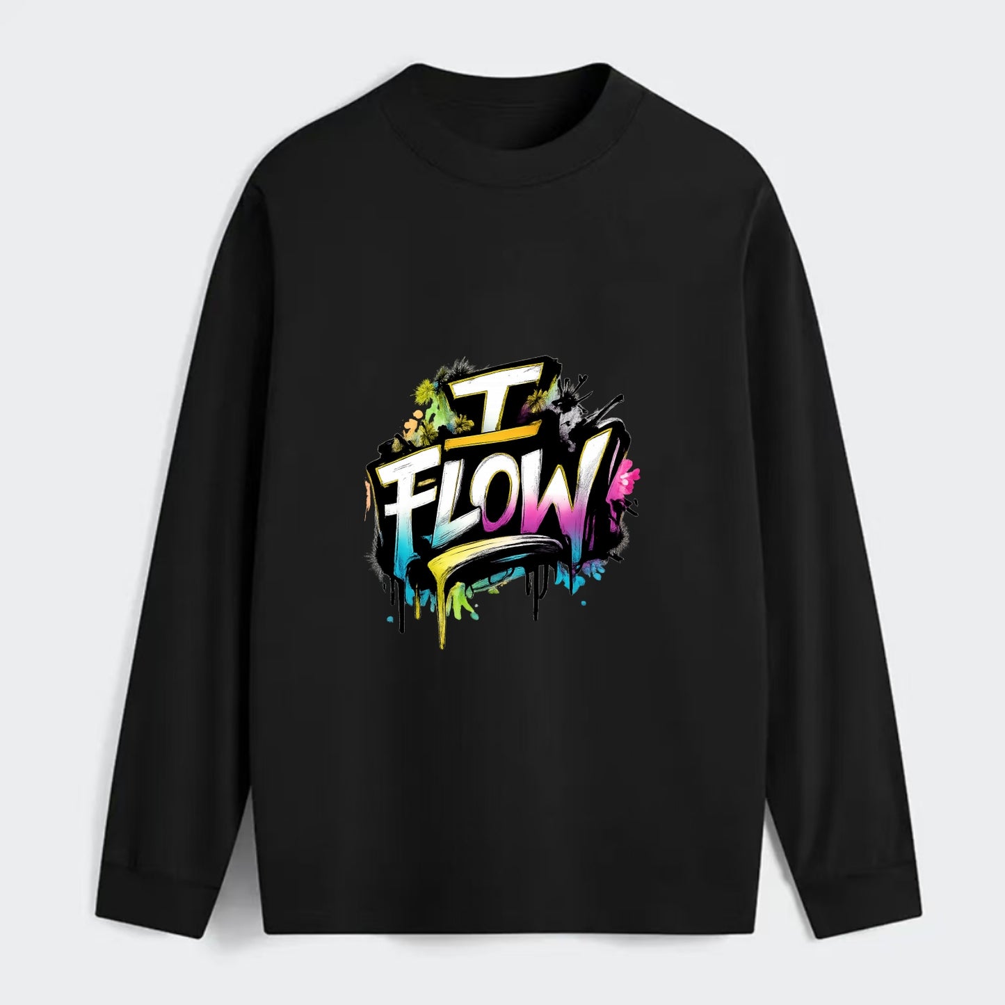 Bold typography design - "I FLOW" - going with life, easy movement - Classic Long Sleeve Shirt - Black