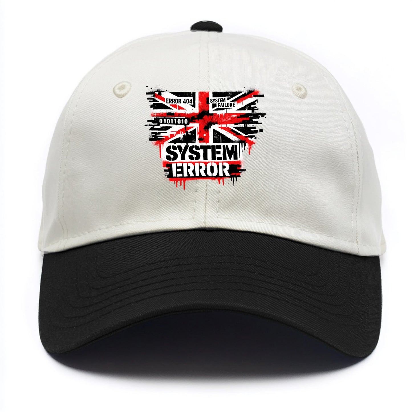 SYSTEM ERROR | Glitch Union Jack pattern | Digital corruption effect | Error code - Two Tone Cap - Black