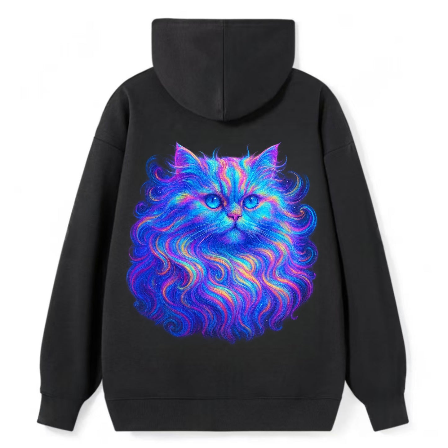 Luxurious Persian cat with flowing fur that refracts into rainbow prisms, - Classic Pullover Hoodie - Black