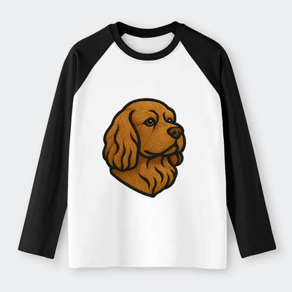 Sussex Spaniel - Golden liver embroidered low-set design - Raglan Long Sleeve T-Shirt - Black