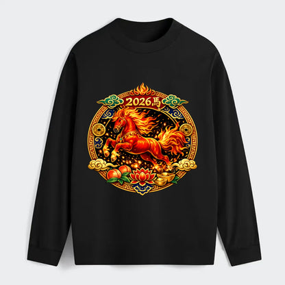 FIRE HORSE | Flaming mane and tail horse | Blazing orange and red - Classic Long Sleeve Shirt - Black