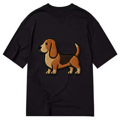 Basset Hound - Trendy low-rider design with prominent black outline - Classic T-shirt - Black