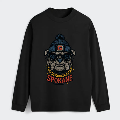 Spokane Bulldog wearing Gonzaga beanie with G patch - Classic Long Sleeve Shirt - Black
