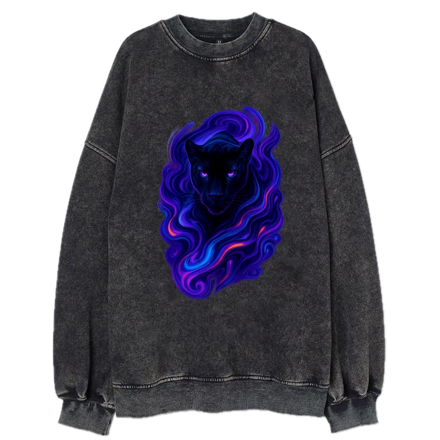 Sleek black panther emerging from swirls of deep purple and electric blue, - Vintage Sweatshirt - Black