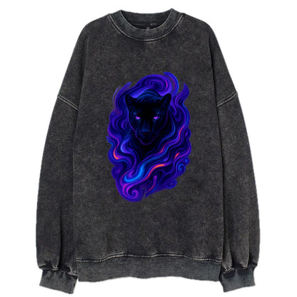 Sleek black panther emerging from swirls of deep purple and electric blue, - Vintage Sweatshirt - Black