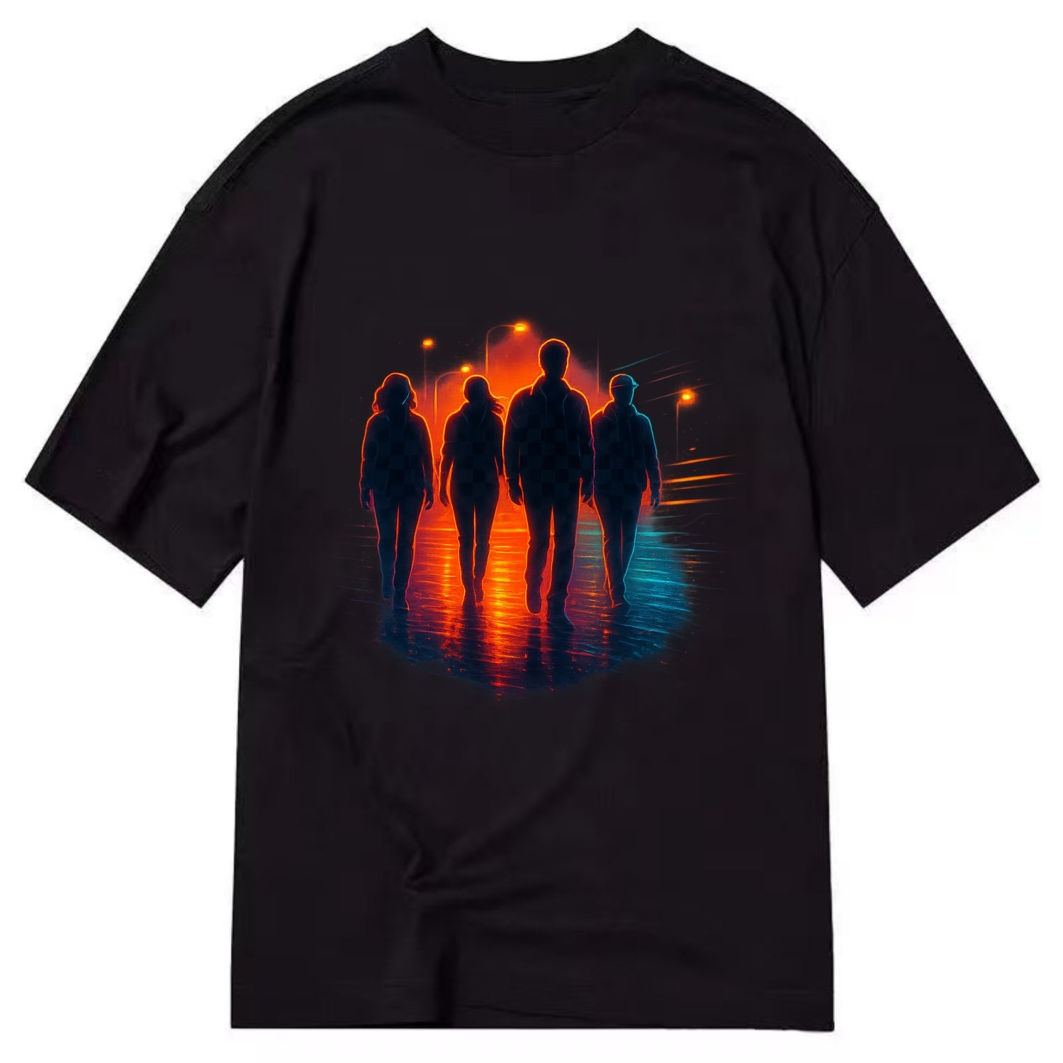 gang of silhouettes walking together at sunset by the beach - Classic T-shirt - Black
