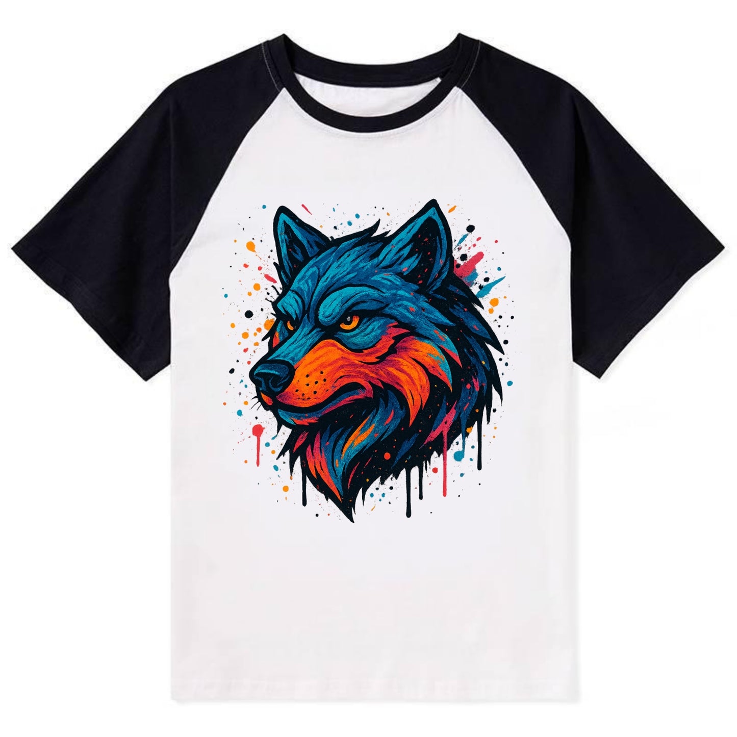 Velvet Wolf Royal  - Contrast Raglan T-shirt - Black