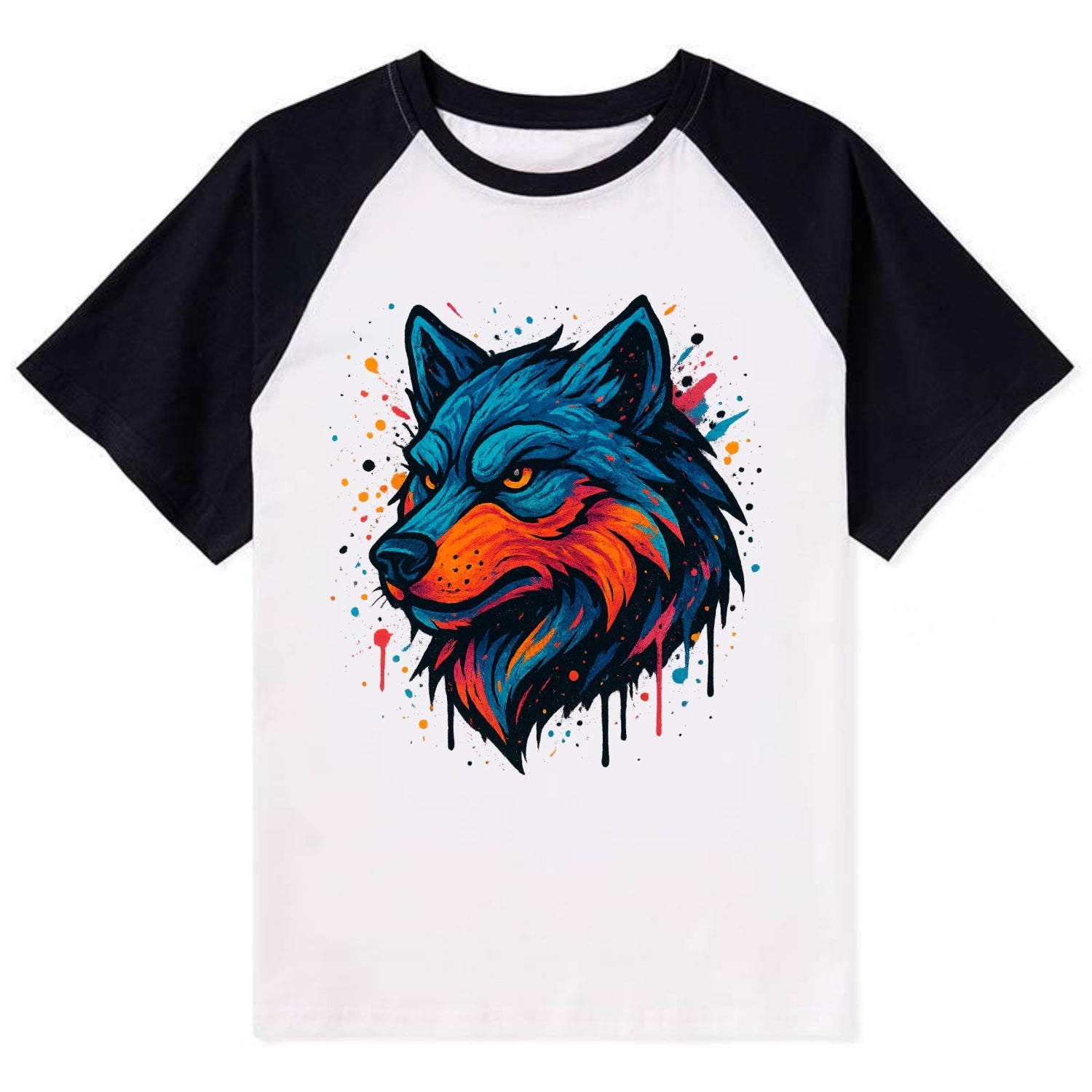 Velvet Wolf Royal  - Contrast Raglan T-shirt - Black