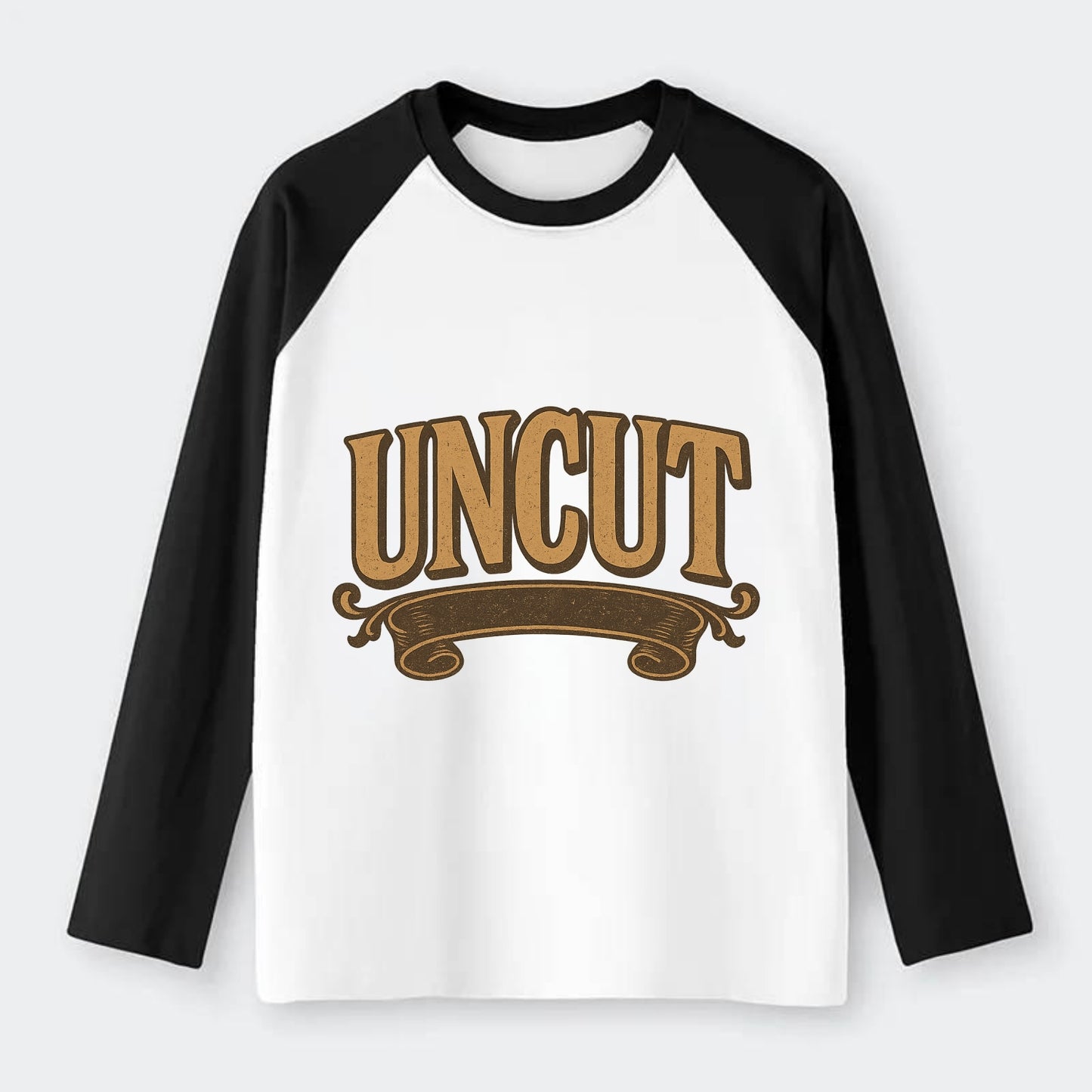 Bold typography design - "UNCUT" - pure, undiluted, authentic - Raglan Long Sleeve T-Shirt - Black