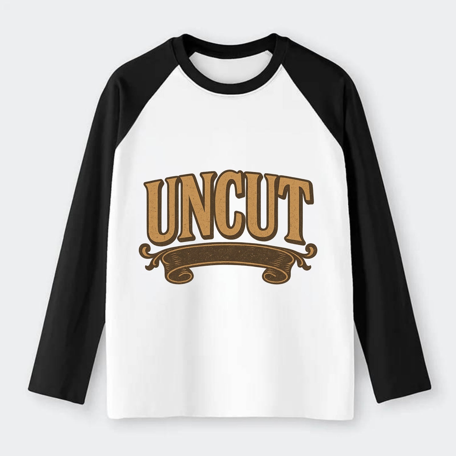 Bold typography design - "UNCUT" - pure, undiluted, authentic - Raglan Long Sleeve T-Shirt - Black