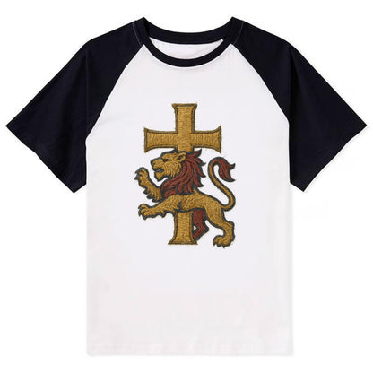 Lion and Cross  - Contrast Raglan T-shirt - Black