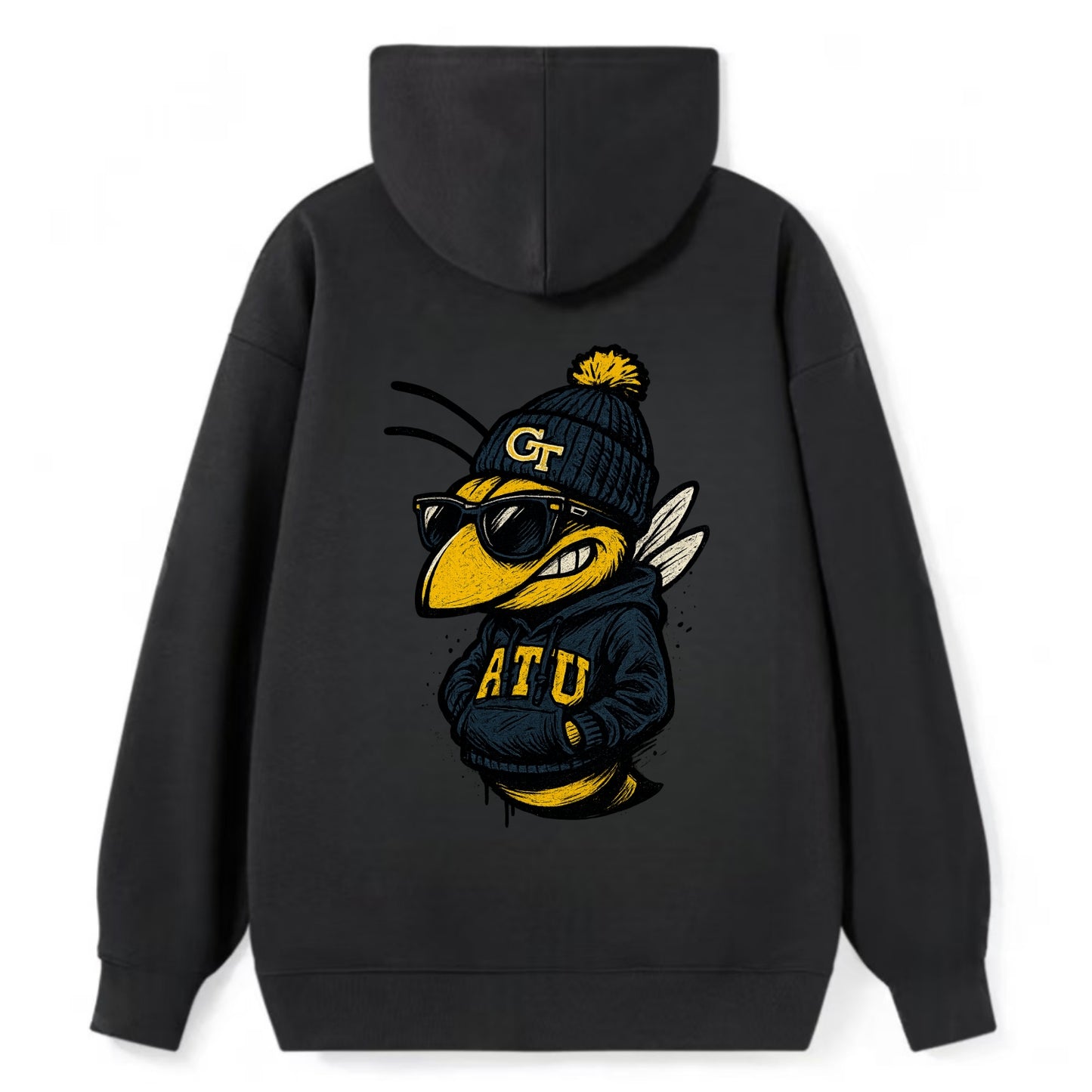 Atlanta Yellow Jacket wearing Georgia Tech beanie with GT patch - Classic Pullover Hoodie - Black