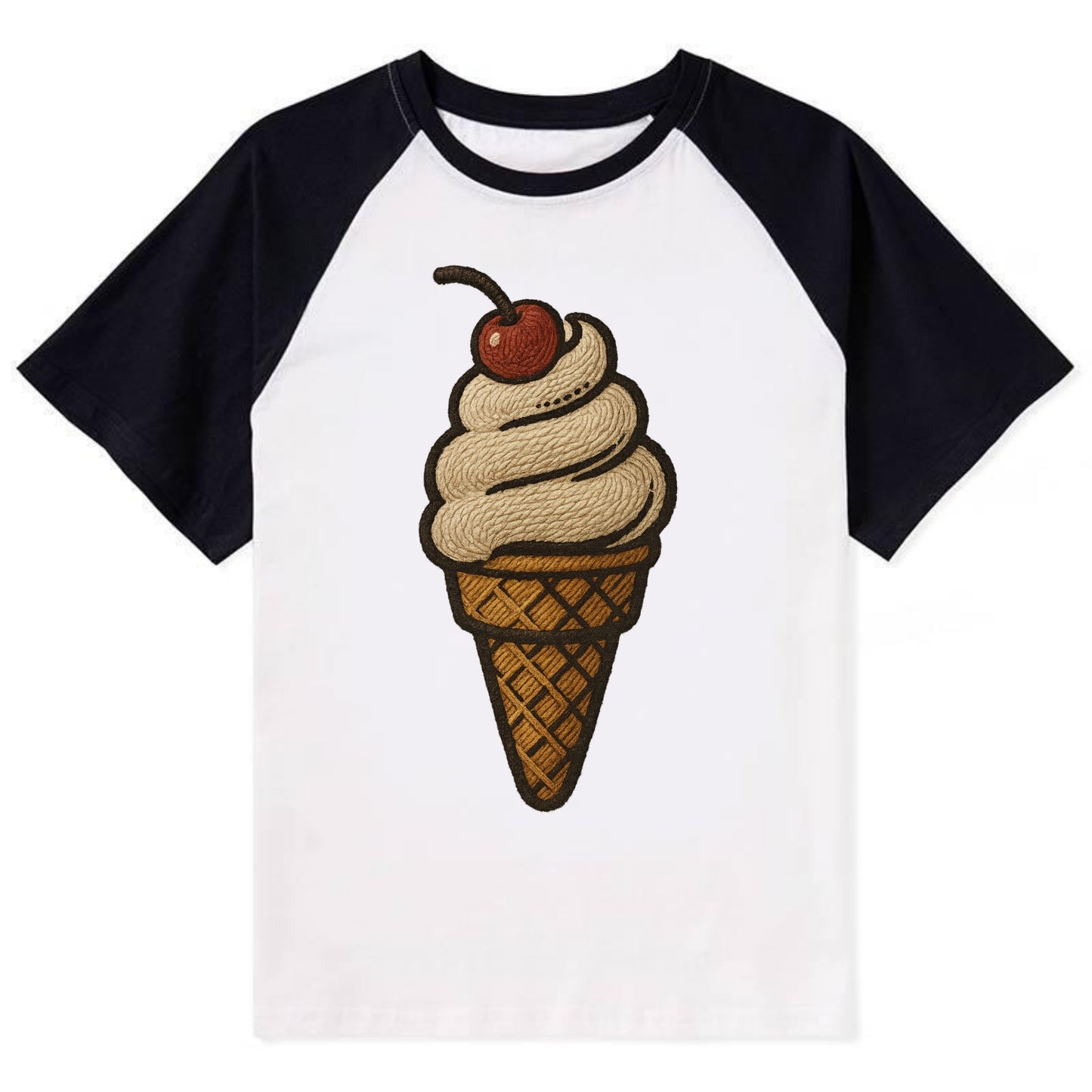 Ice Cream Cone  - Contrast Raglan T-shirt - Black