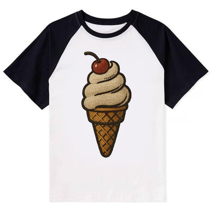 Ice Cream Cone  - Contrast Raglan T-shirt - Black