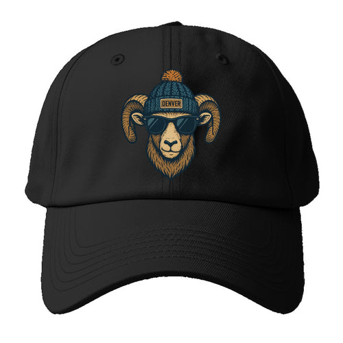 Colorado Rocky Mountain Bighorn Sheep wearing Denver beanie with pom - Baseball Cap For Big Heads