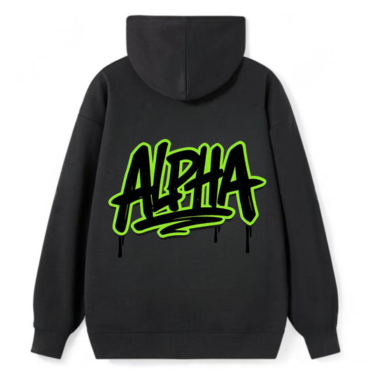 Bold typography design - "ALPHA" - leader of the pack - Classic Pullover Hoodie - Black