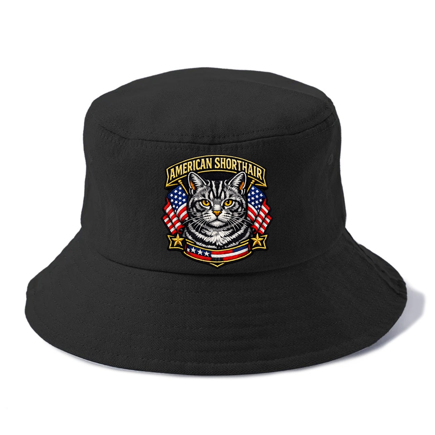 AMERICAN SHORTHAIR - classic american cat in silver tabby , all-American cat - Bucket Hat - Black